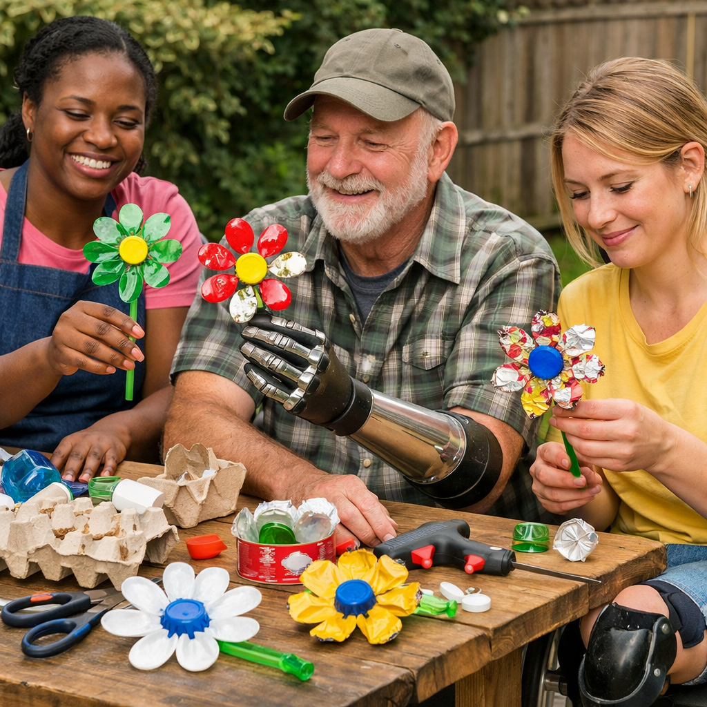 Flowers made from recycled materials